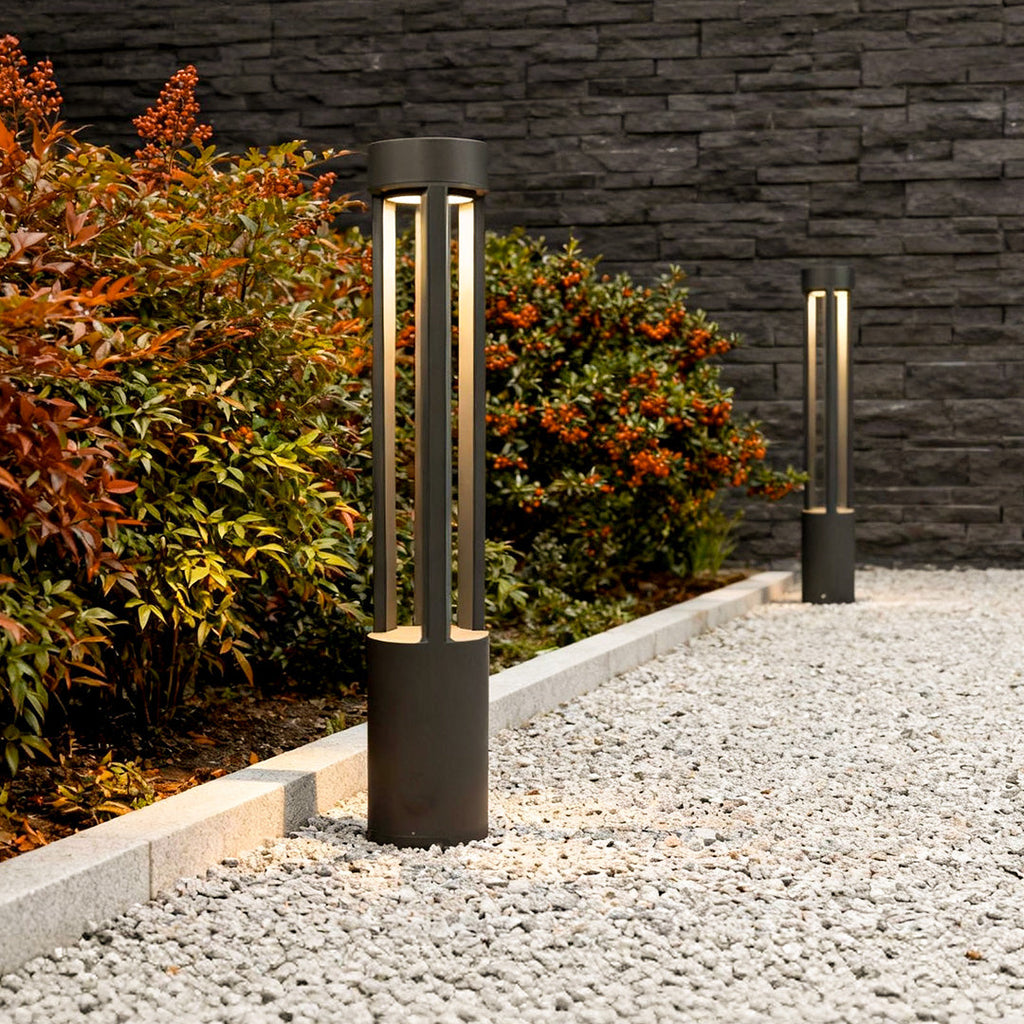 Modern Black LED Bollard Landscape Lights for Outdoor Pathway Illumination