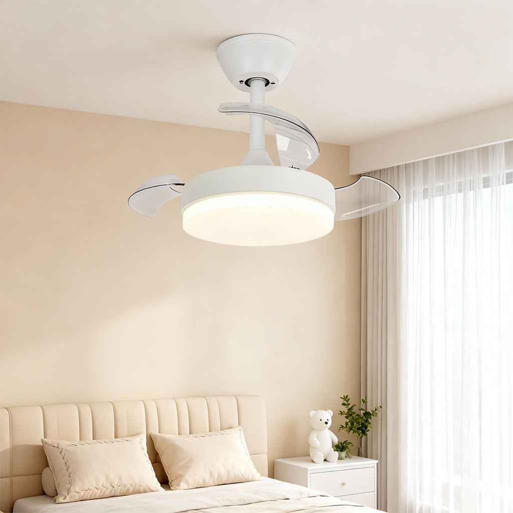 Modern White LED Ceiling Fan with Lights and Silent Motor for Living Rooms