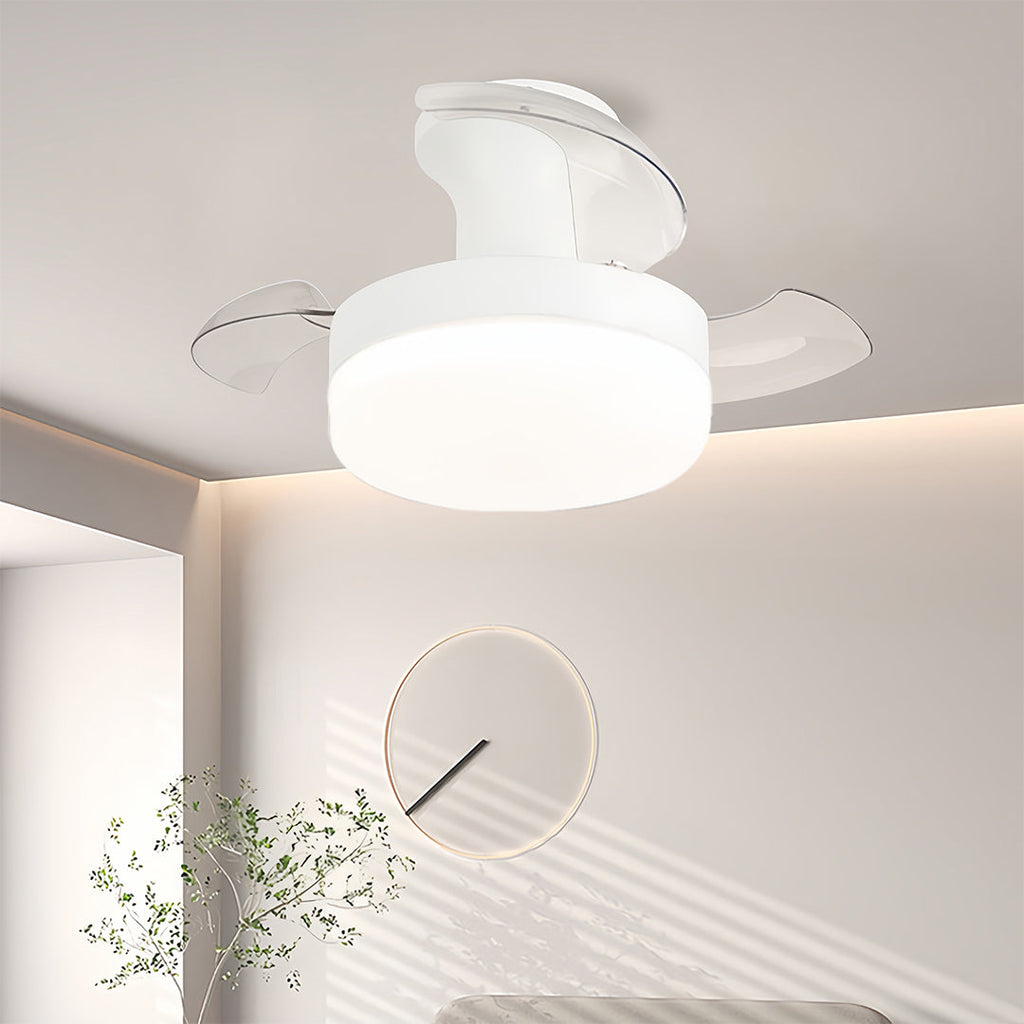 Modern White LED Ceiling Fan with Lights and Silent Motor for Living Rooms