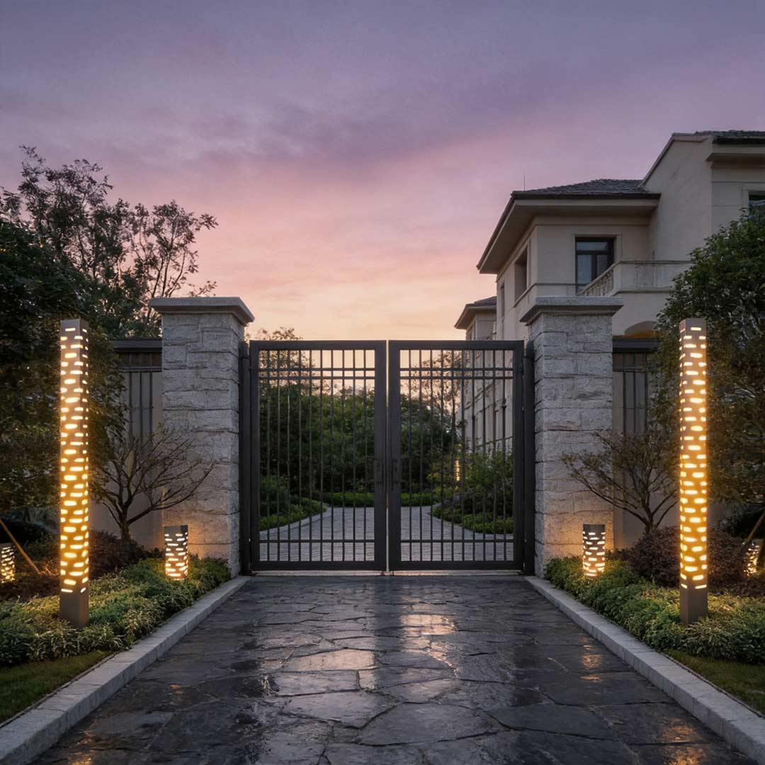 Modern Rectangular Black LED Garden Bollard Lights for Outdoor Spaces