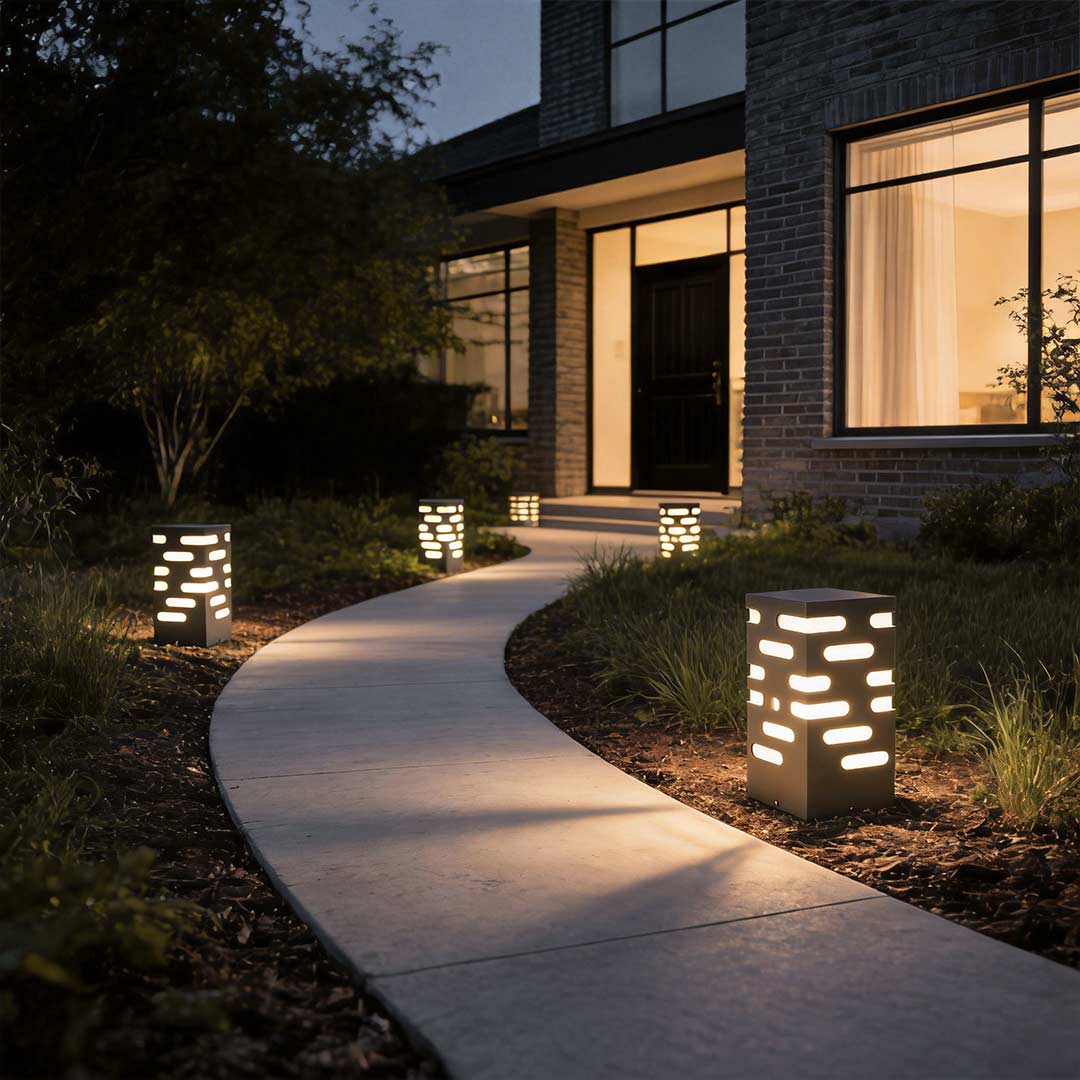 Modern Rectangular Black LED Garden Bollard Lights for Outdoor Spaces