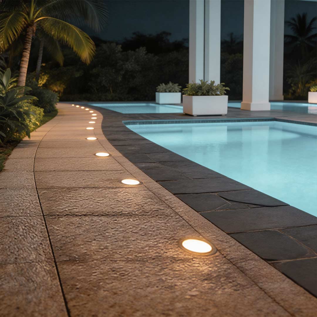 Sleek Outdoor LED Ground Lights - White Stainless Steel Deck Fixtures