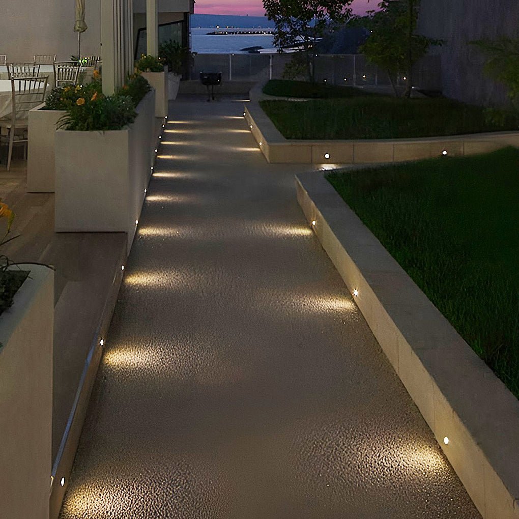 Sleek Outdoor LED Ground Lights - White Stainless Steel Deck Fixtures