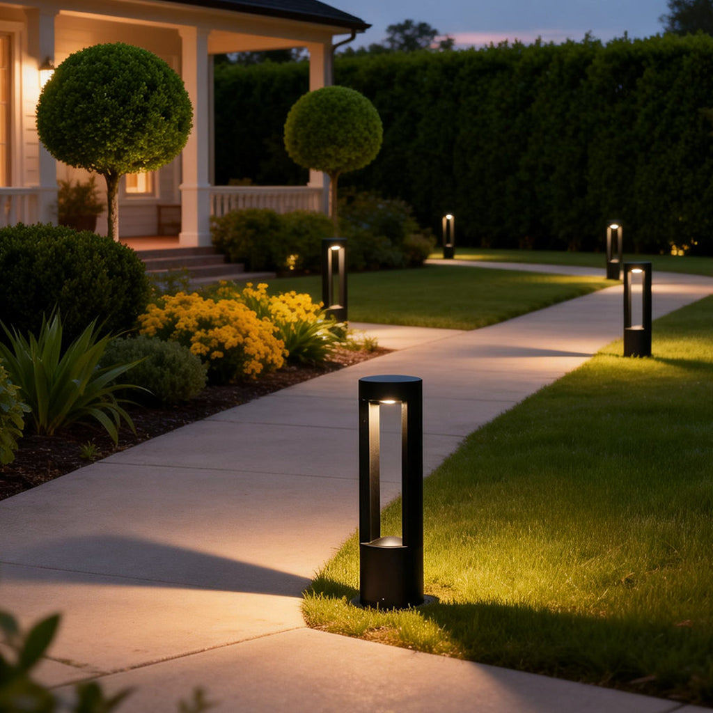 Modern Black Hollow Cylindrical LED Bollard Light for Outdoor Spaces