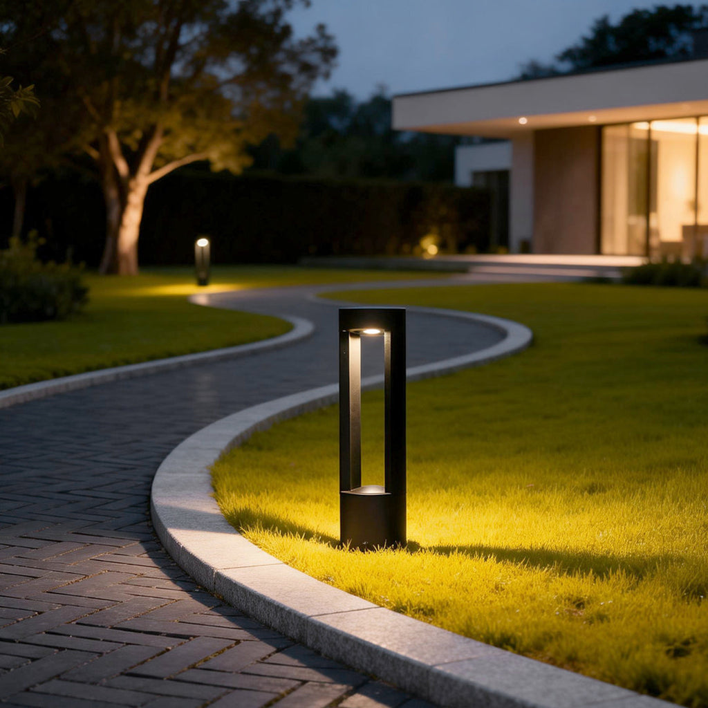 Modern Black Hollow Cylindrical LED Bollard Light for Outdoor Spaces