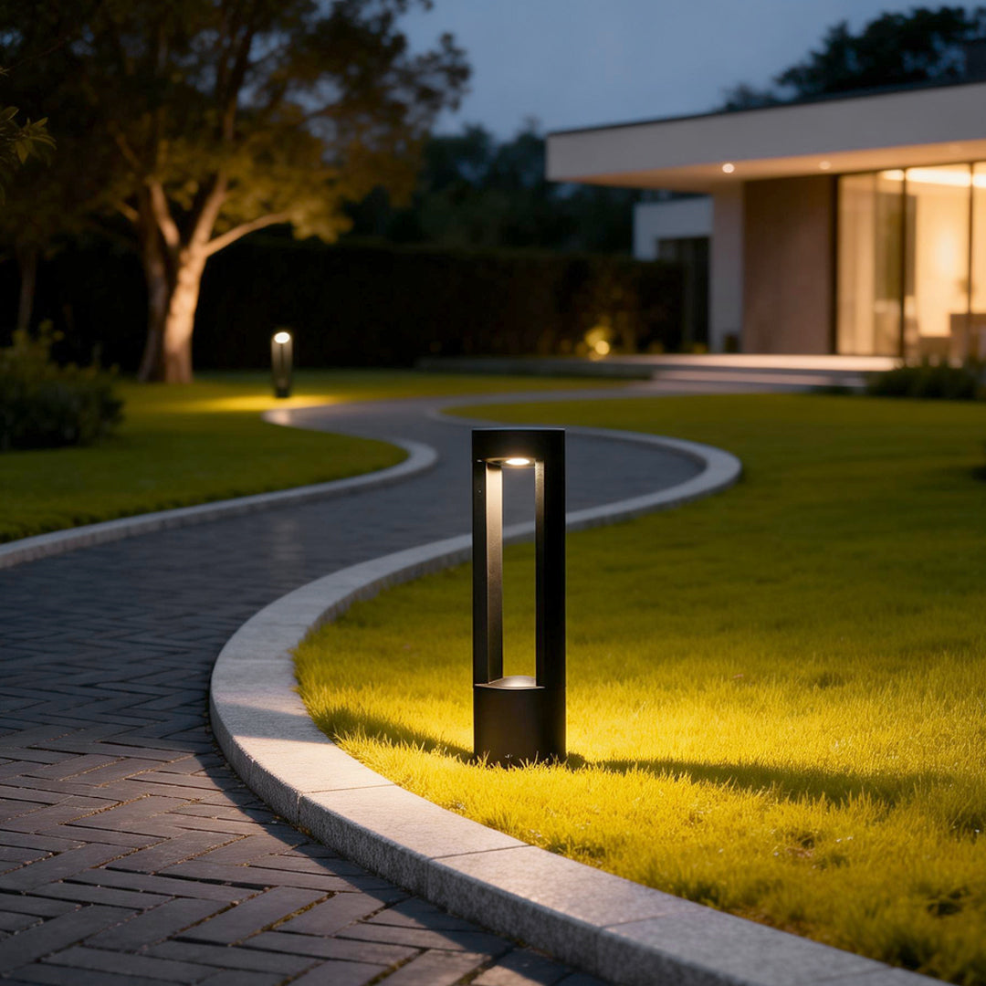 Modern Black Hollow Cylindrical LED Bollard Light for Outdoor Spaces