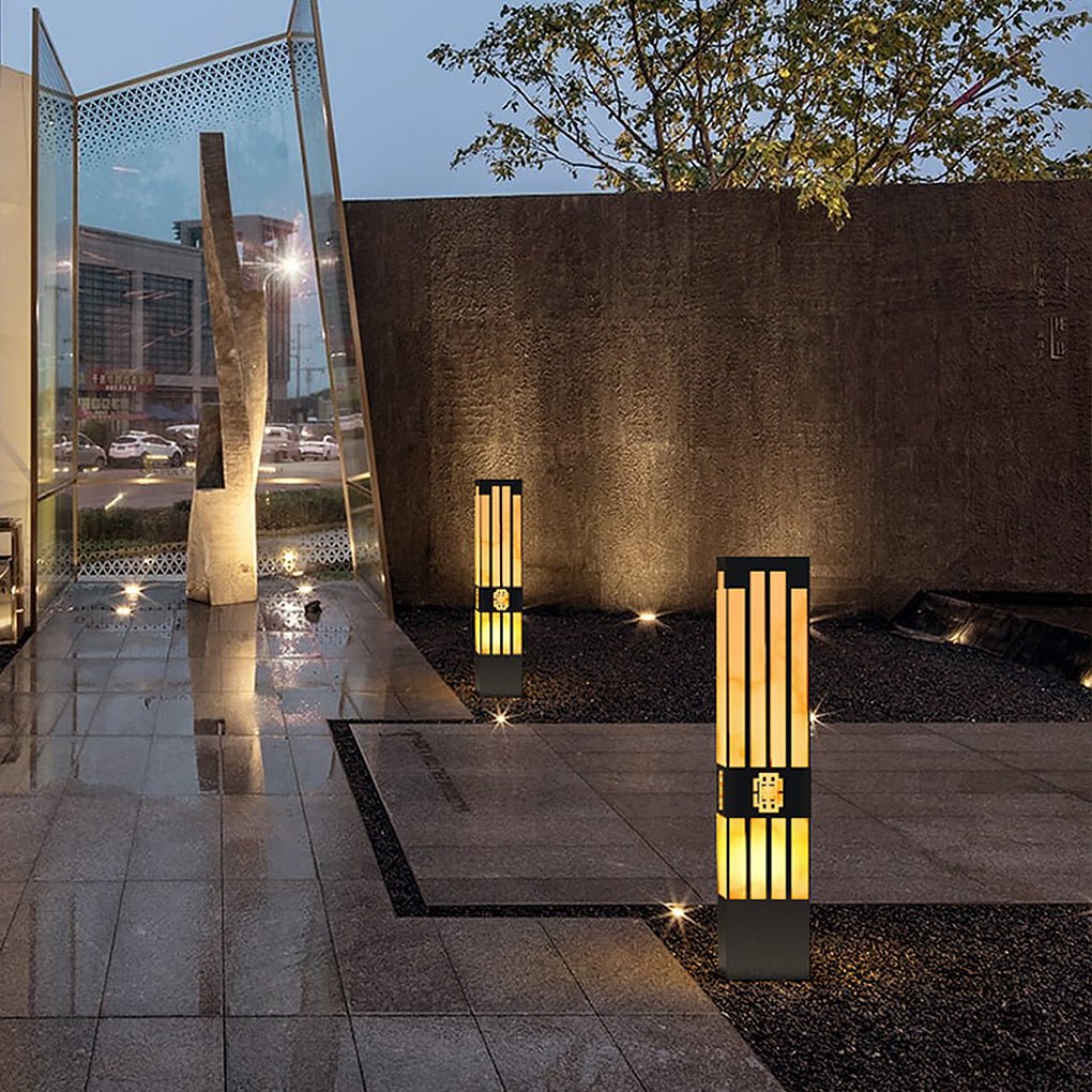 Elegant Striped-Cut LED Marble Bollard Light for Outdoor Pathways