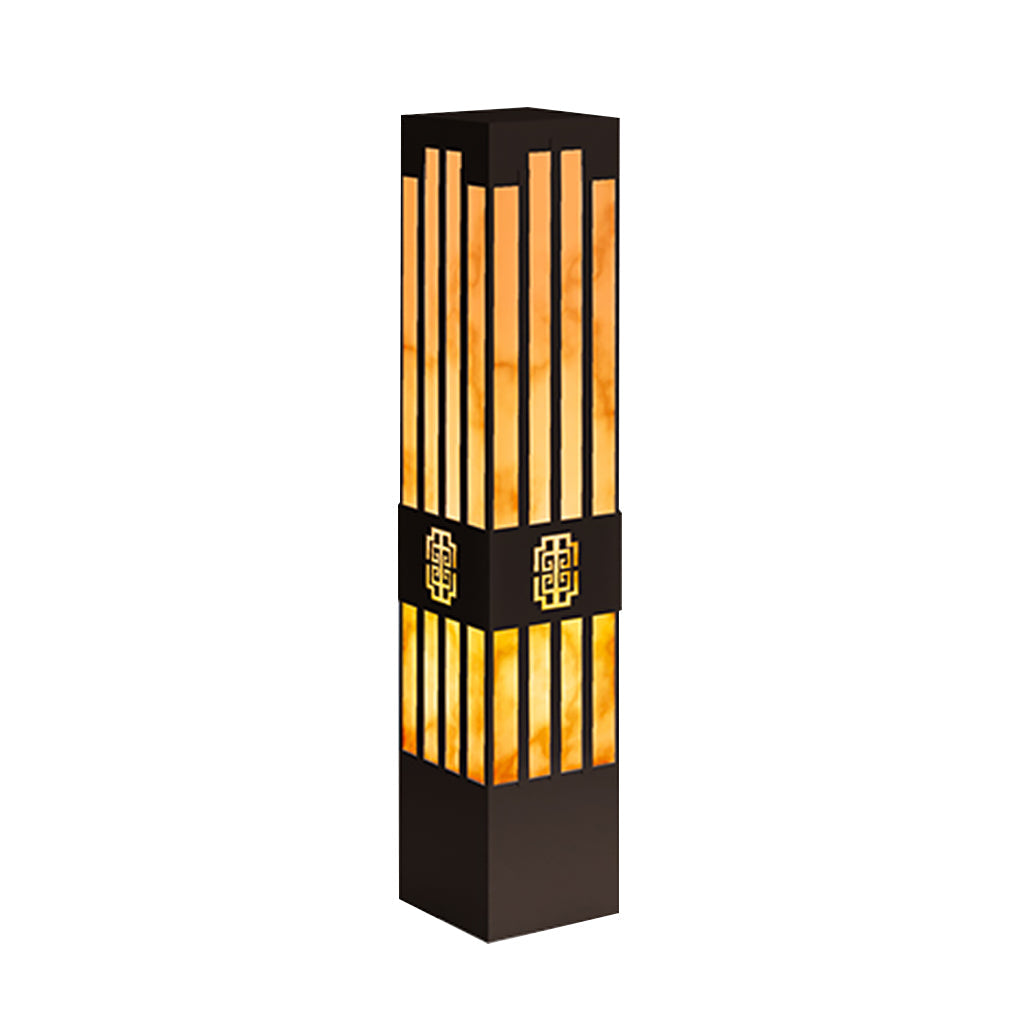 Elegant Striped-Cut LED Marble Bollard Light for Outdoor Pathways