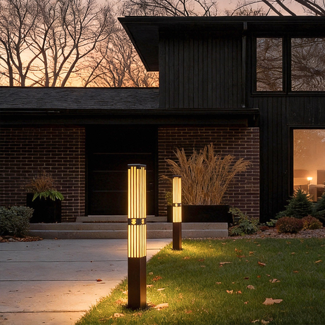 Elegant Striped-Cut LED Marble Bollard Light for Outdoor Pathways