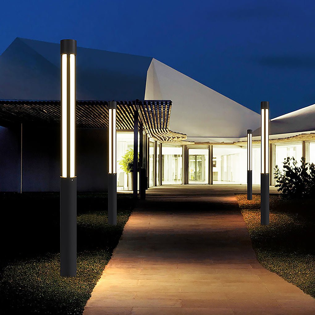 Modern Black Cylindrical LED Bollard Lights for Outdoor Landscape Lighting