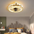 “Modern White Round Crown LED Flush Mount Ceiling Fan for Kids’ Room”