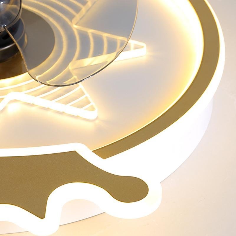 “Modern White Round Crown LED Flush Mount Ceiling Fan for Kids’ Room”
