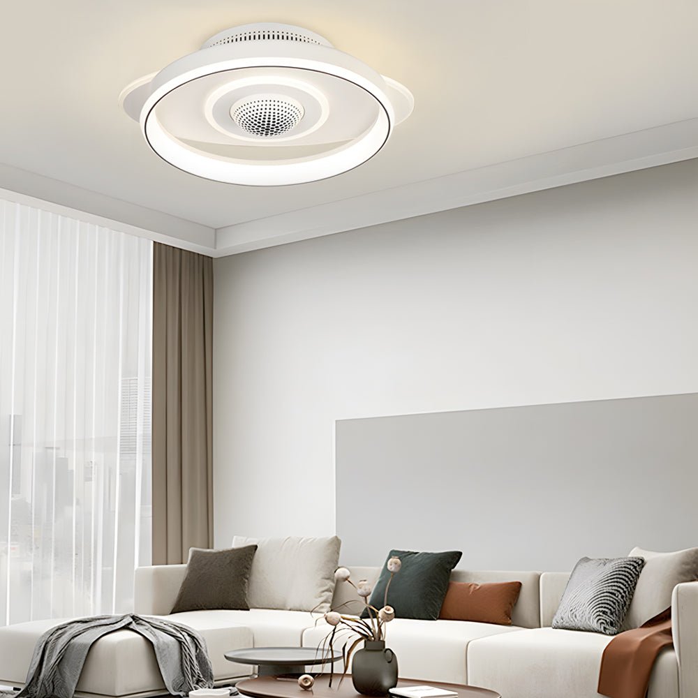 Modern White LED Bladeless Ceiling Fan with Dimmable Light for Home