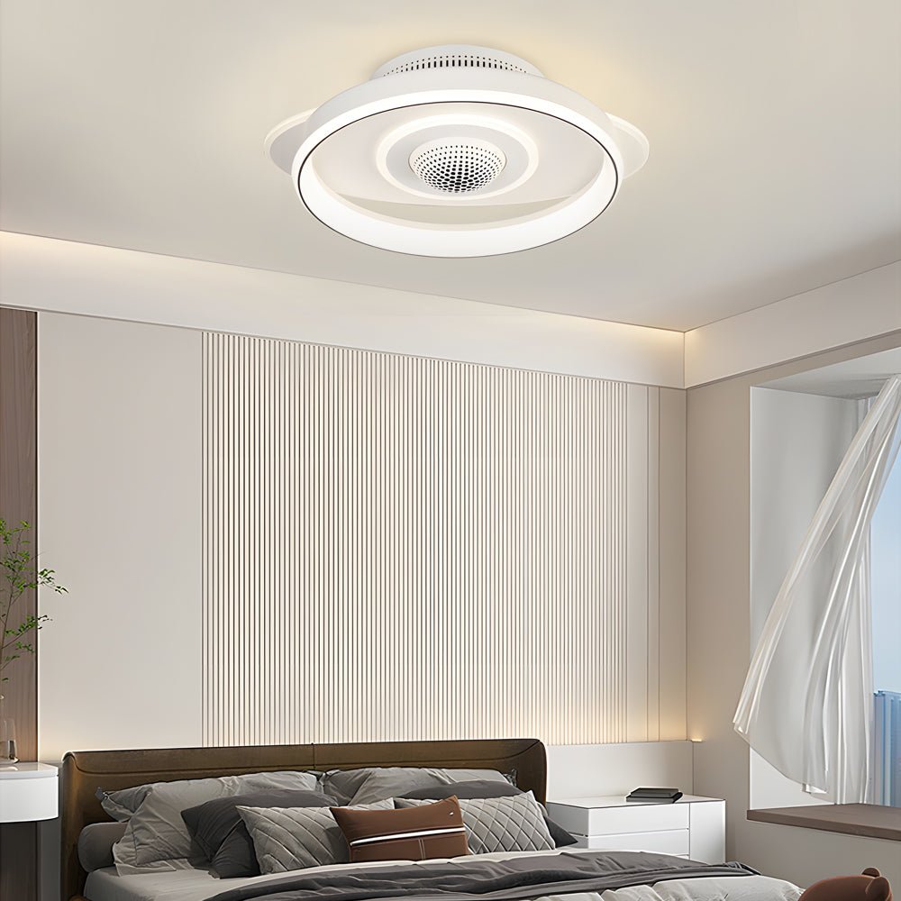 Modern White LED Bladeless Ceiling Fan with Dimmable Light for Home