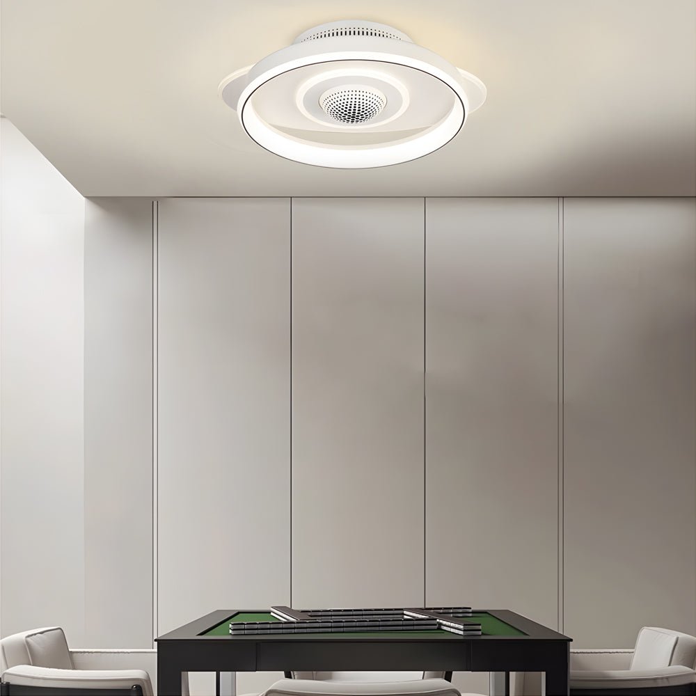 Modern White LED Bladeless Ceiling Fan with Dimmable Light for Home