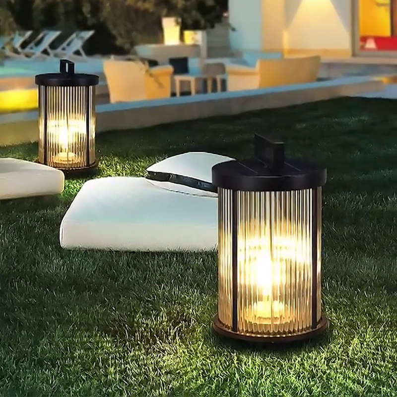 Elegant Striped Glass LED Solar Lantern for Outdoor Garden Décor