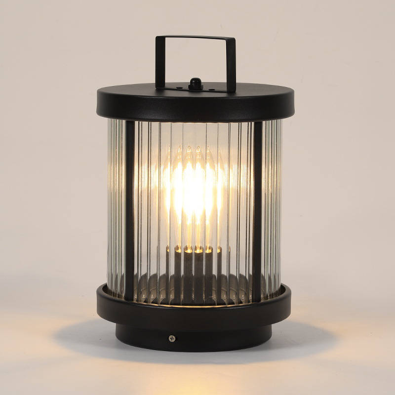 Elegant Striped Glass LED Solar Lantern for Outdoor Garden Décor
