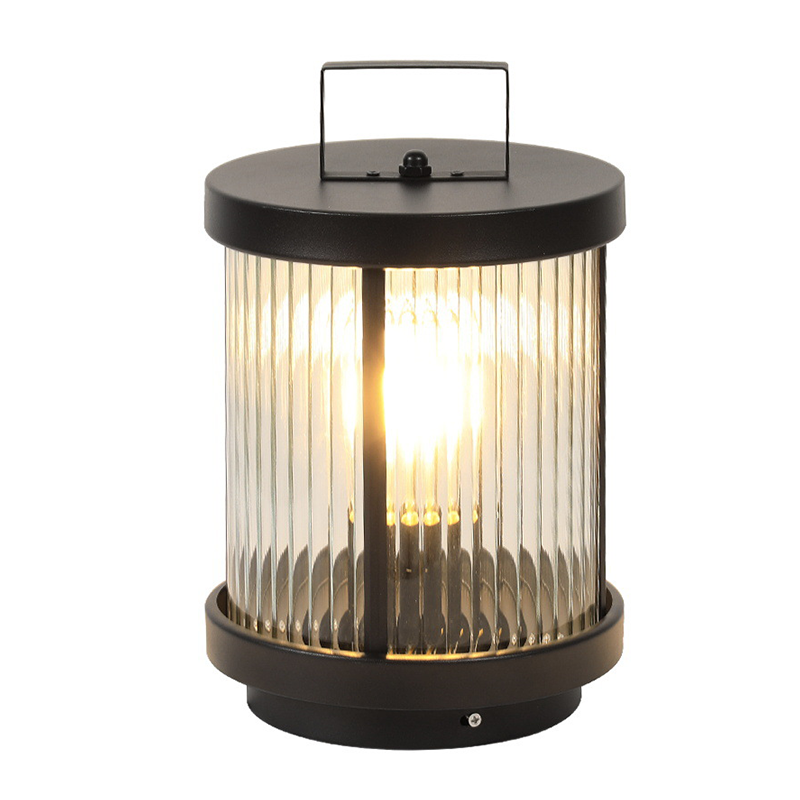 Elegant Striped Glass LED Solar Lantern for Outdoor Garden Décor