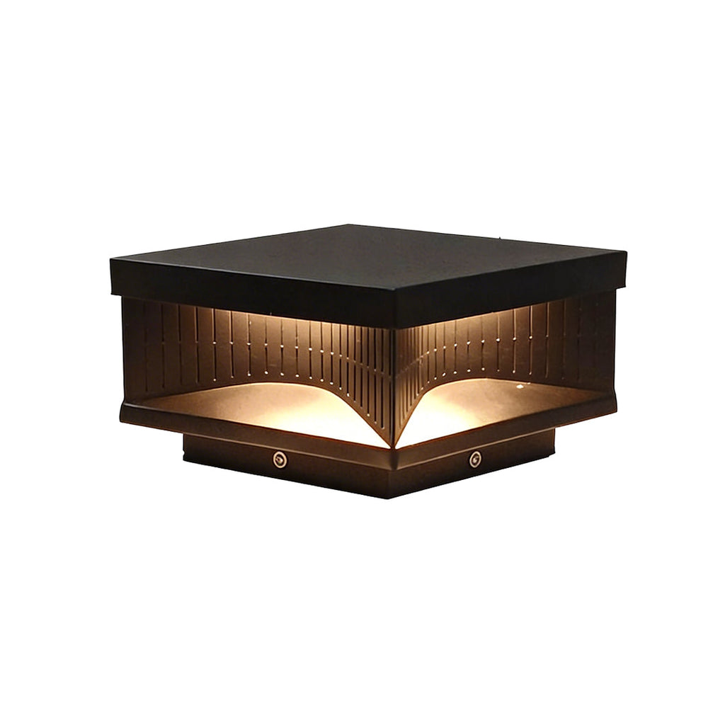 Modern Square LED Outdoor Pillar Light Fixture - Stylish Stripe Design