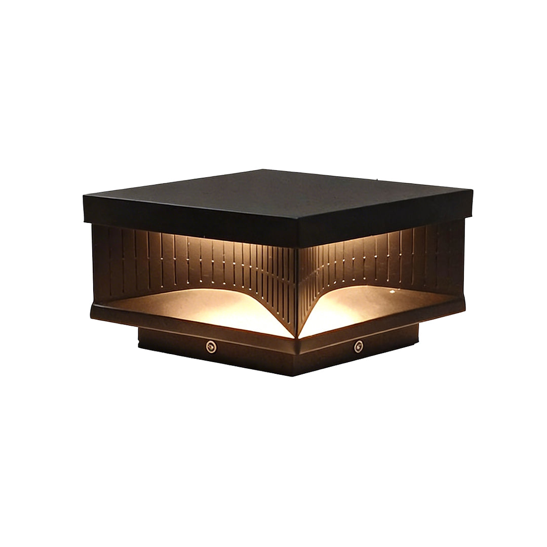Modern Square LED Outdoor Pillar Light Fixture - Stylish Stripe Design