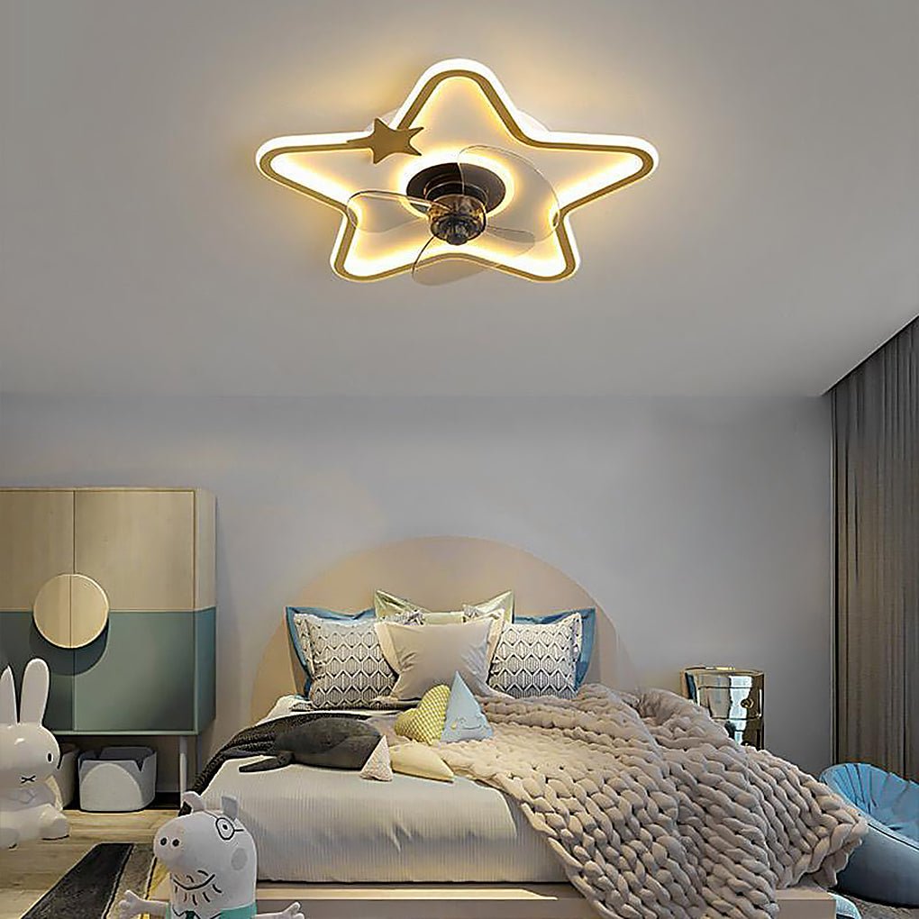 Colorful LED Star-Shaped Kids Ceiling Fan with Remote for Playroom