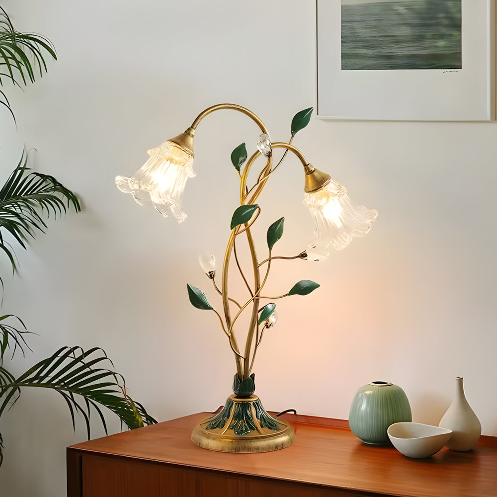 Elegant Dual-Light Lily Table Lamp with Leaf Design for Nightstands
