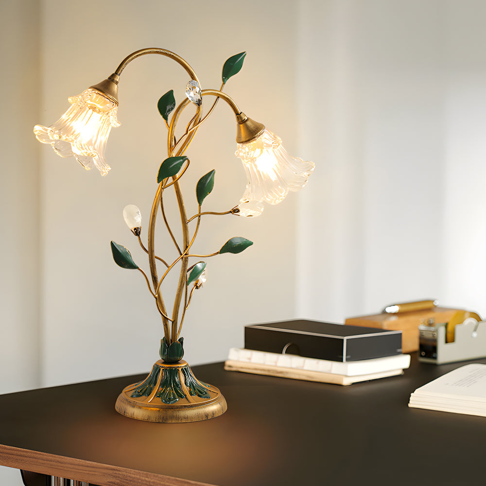 Elegant Dual-Light Lily Table Lamp with Leaf Design for Nightstands