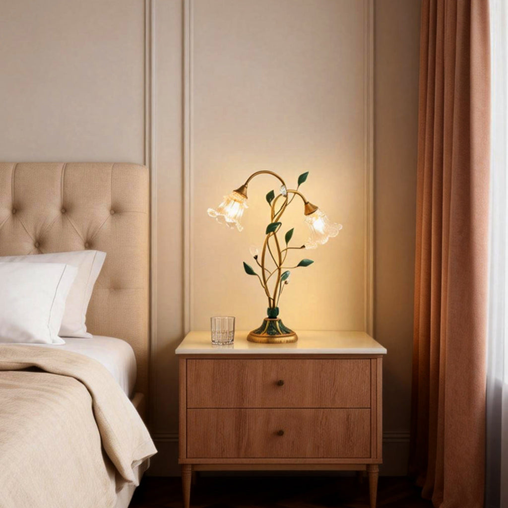 Elegant Dual-Light Lily Table Lamp with Leaf Design for Nightstands