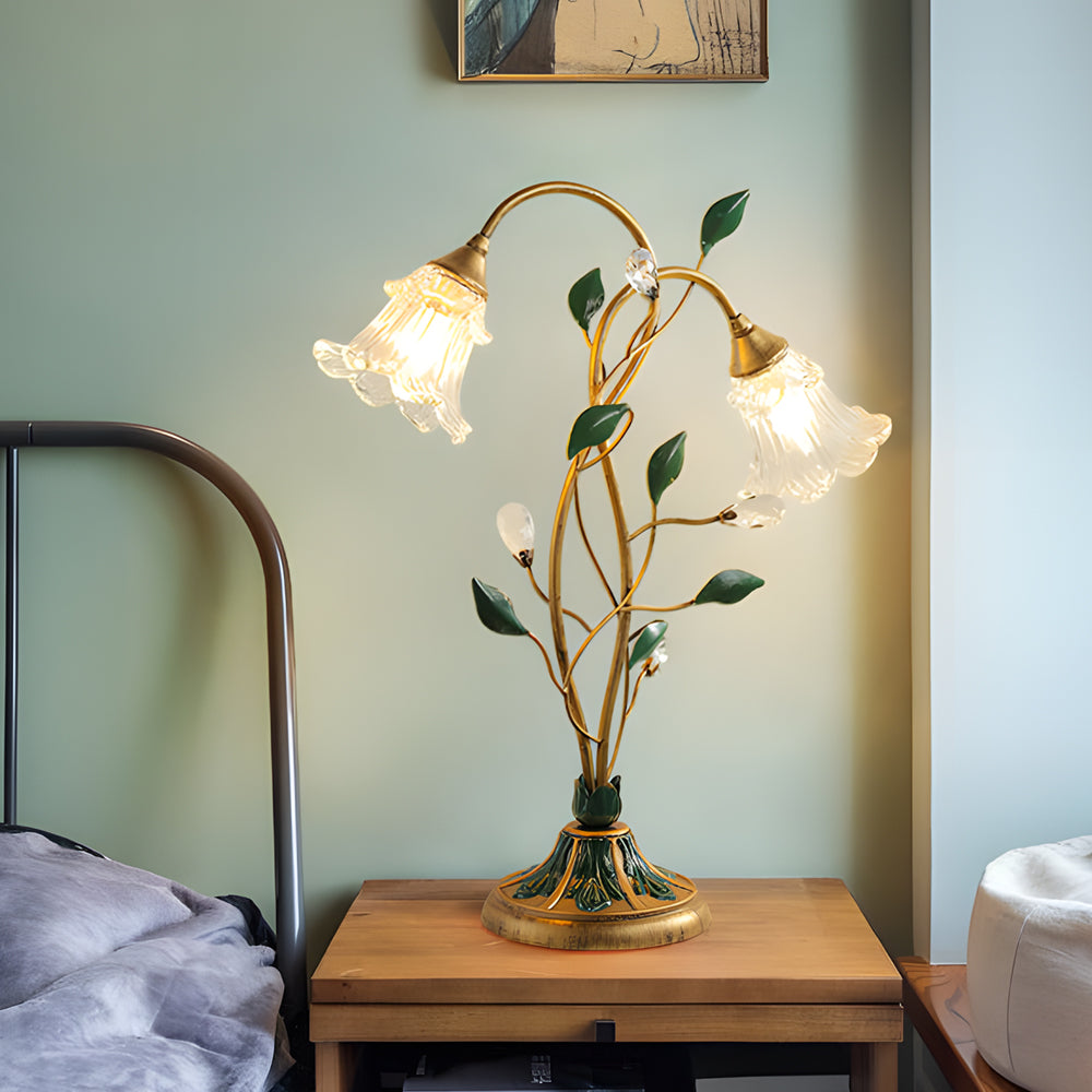 Elegant Dual-Light Lily Table Lamp with Leaf Design for Nightstands