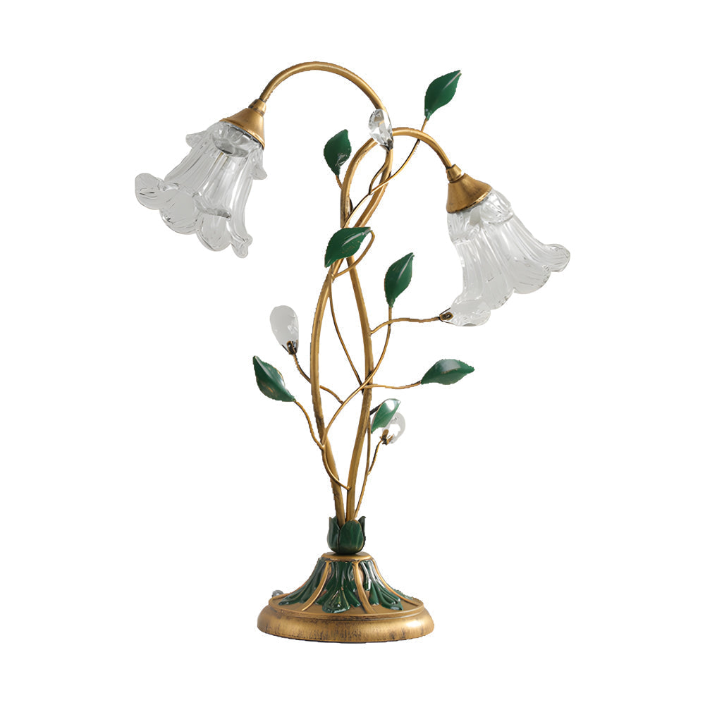 Elegant Dual-Light Lily Table Lamp with Leaf Design for Nightstands