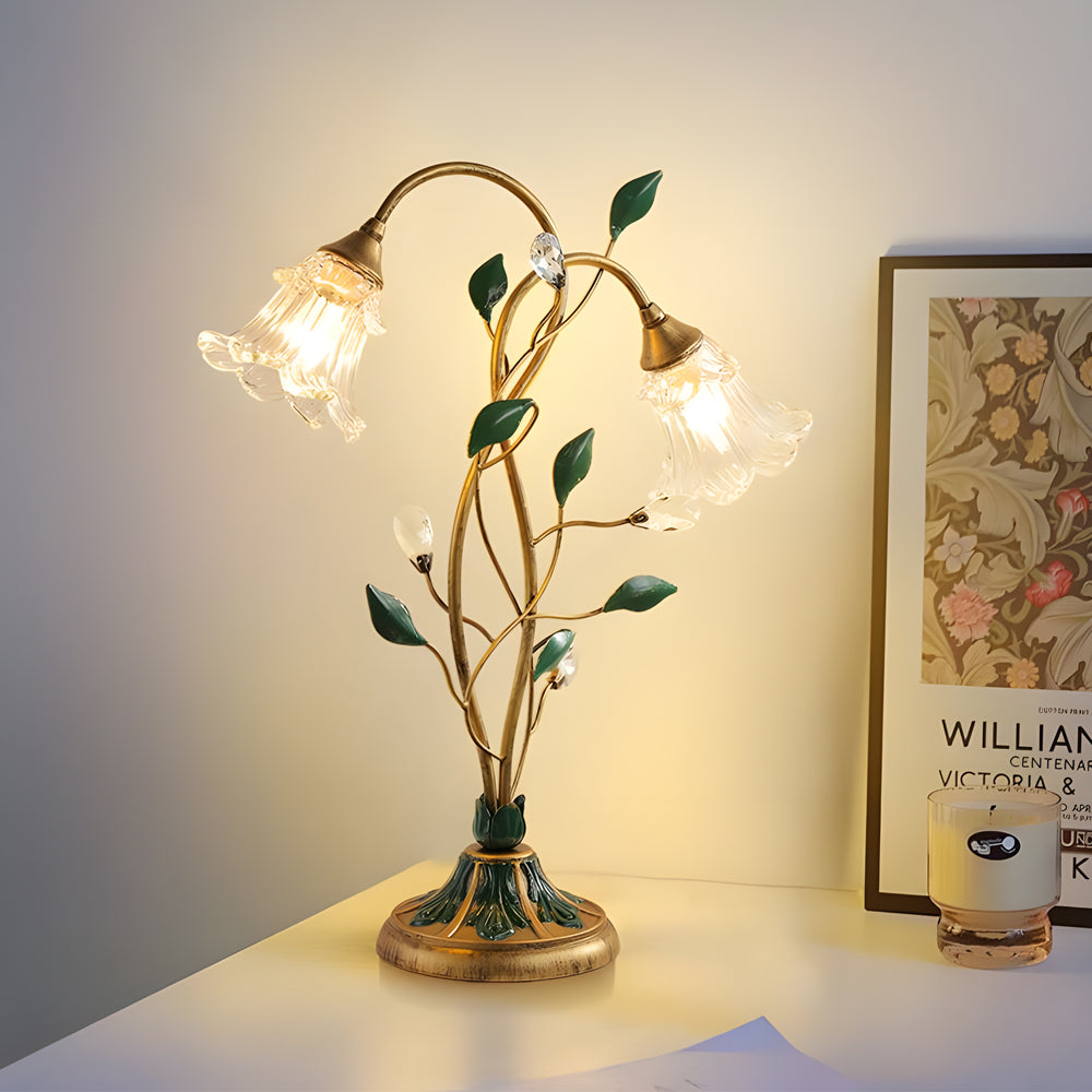 Elegant Dual-Light Lily Table Lamp with Leaf Design for Nightstands