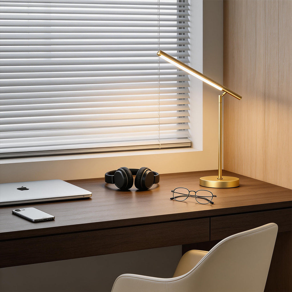 Modern Copper Adjustable Angle LED Linear Table Lamp for Home Office