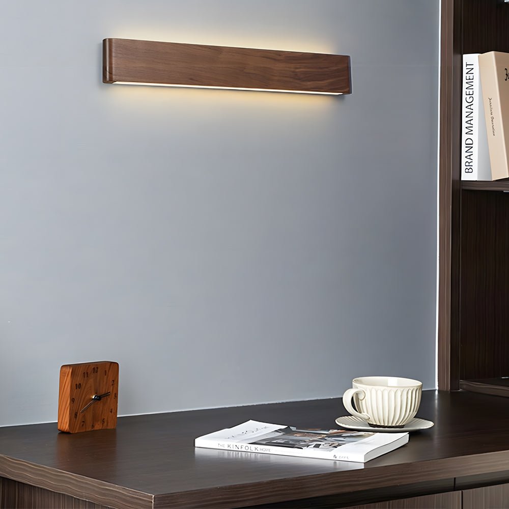 Elegant Linear Walnut Wood LED Wall Sconce for Modern Living Spaces