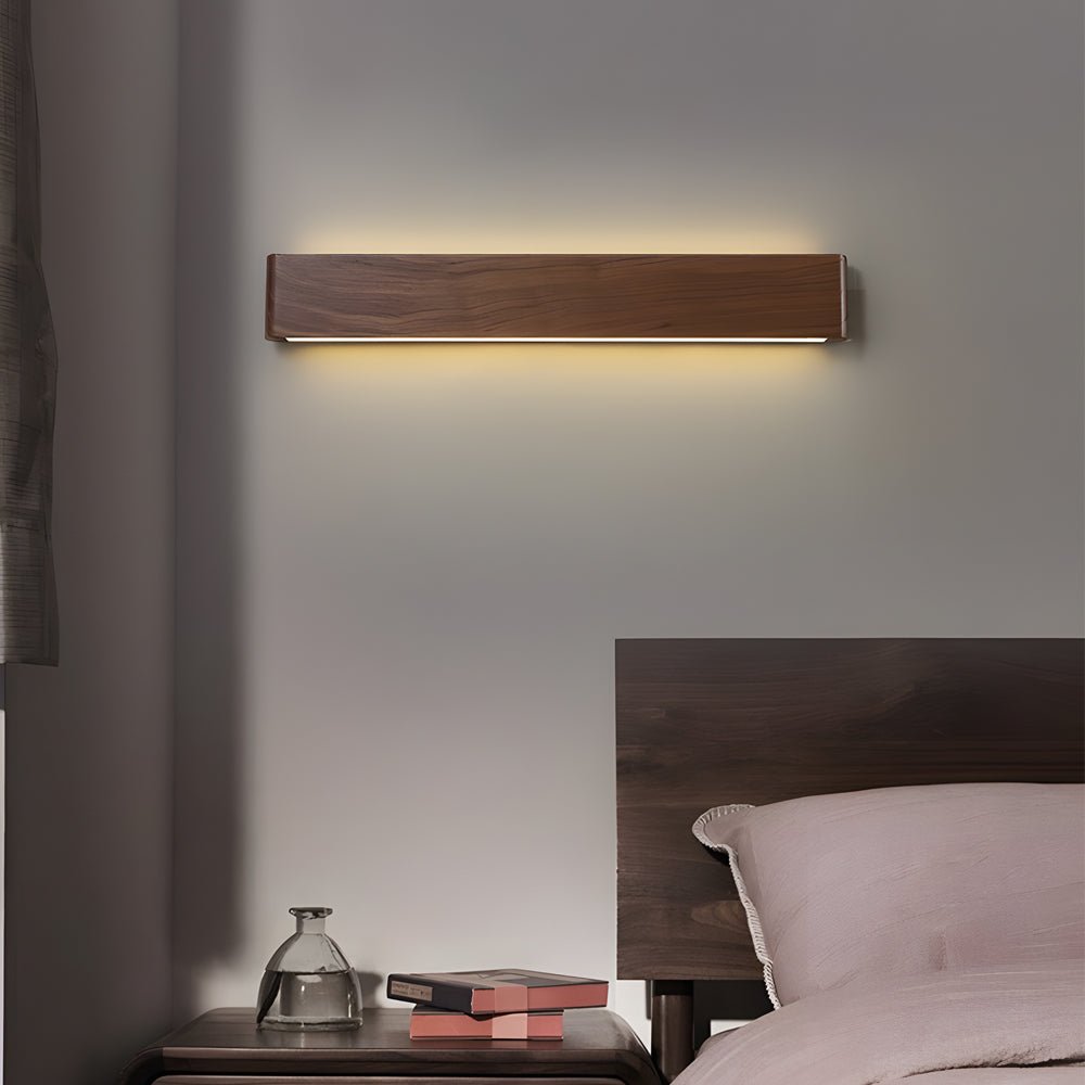 Elegant Linear Walnut Wood LED Wall Sconce for Modern Living Spaces