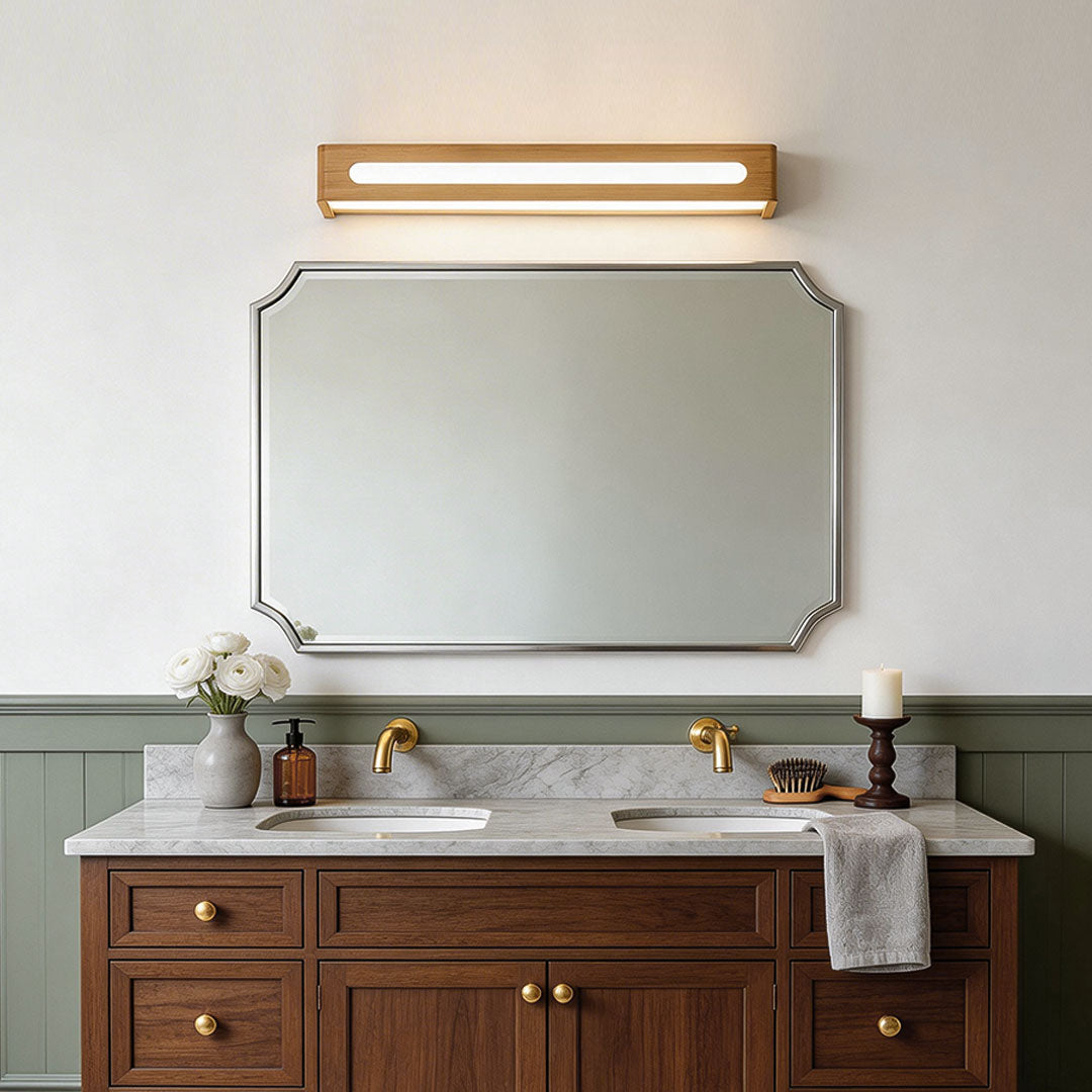 Waterproof LED Rectangular Wood Wall Sconce Mirror Light for Bathroom