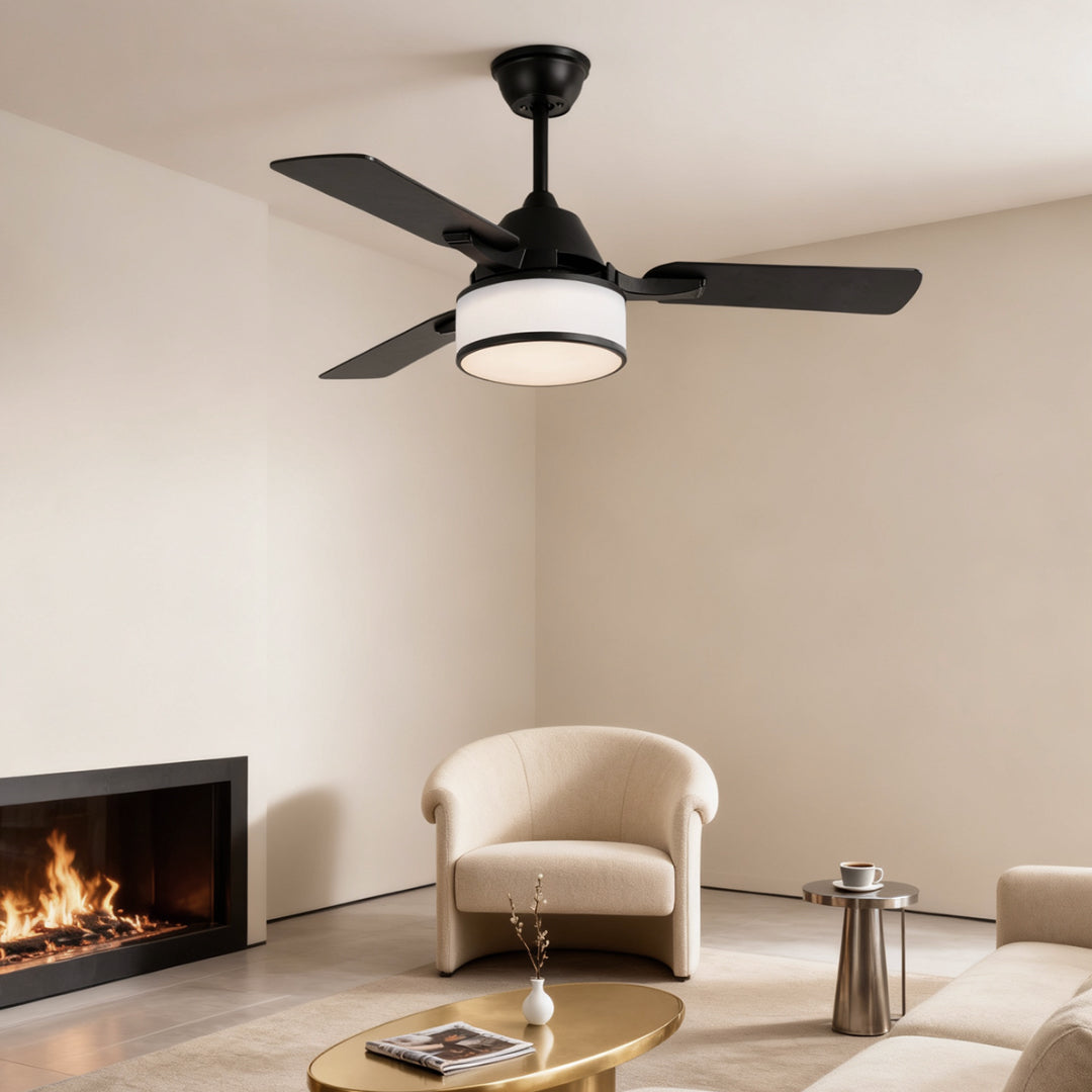 European Retro Fabric Shade Ceiling Fan Light for Living Room Décor