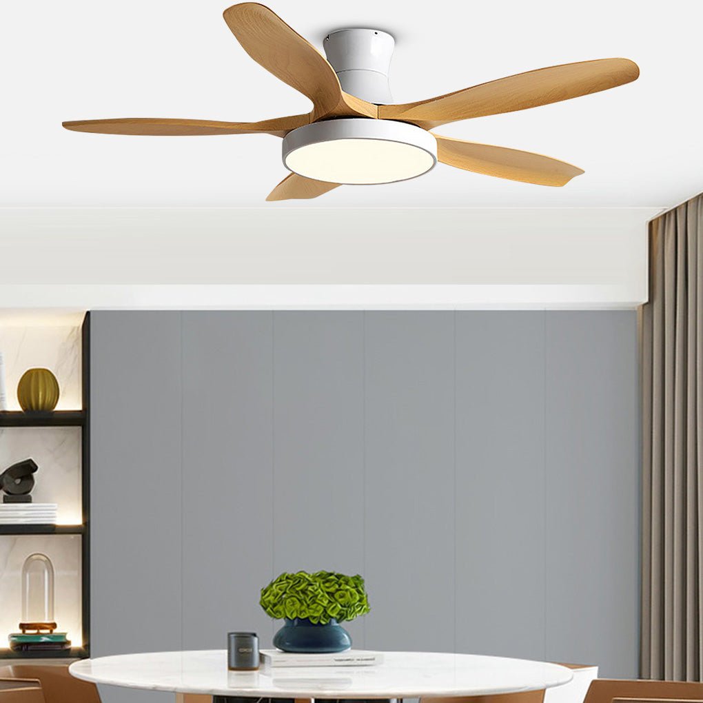 Modern White Ceiling Fan with LED Lights for Silent Living Room Elegance