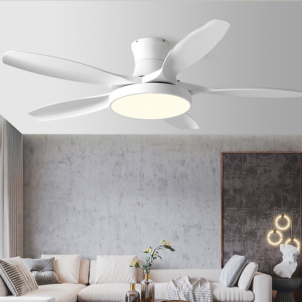 Modern White Ceiling Fan with LED Lights for Silent Living Room Elegance
