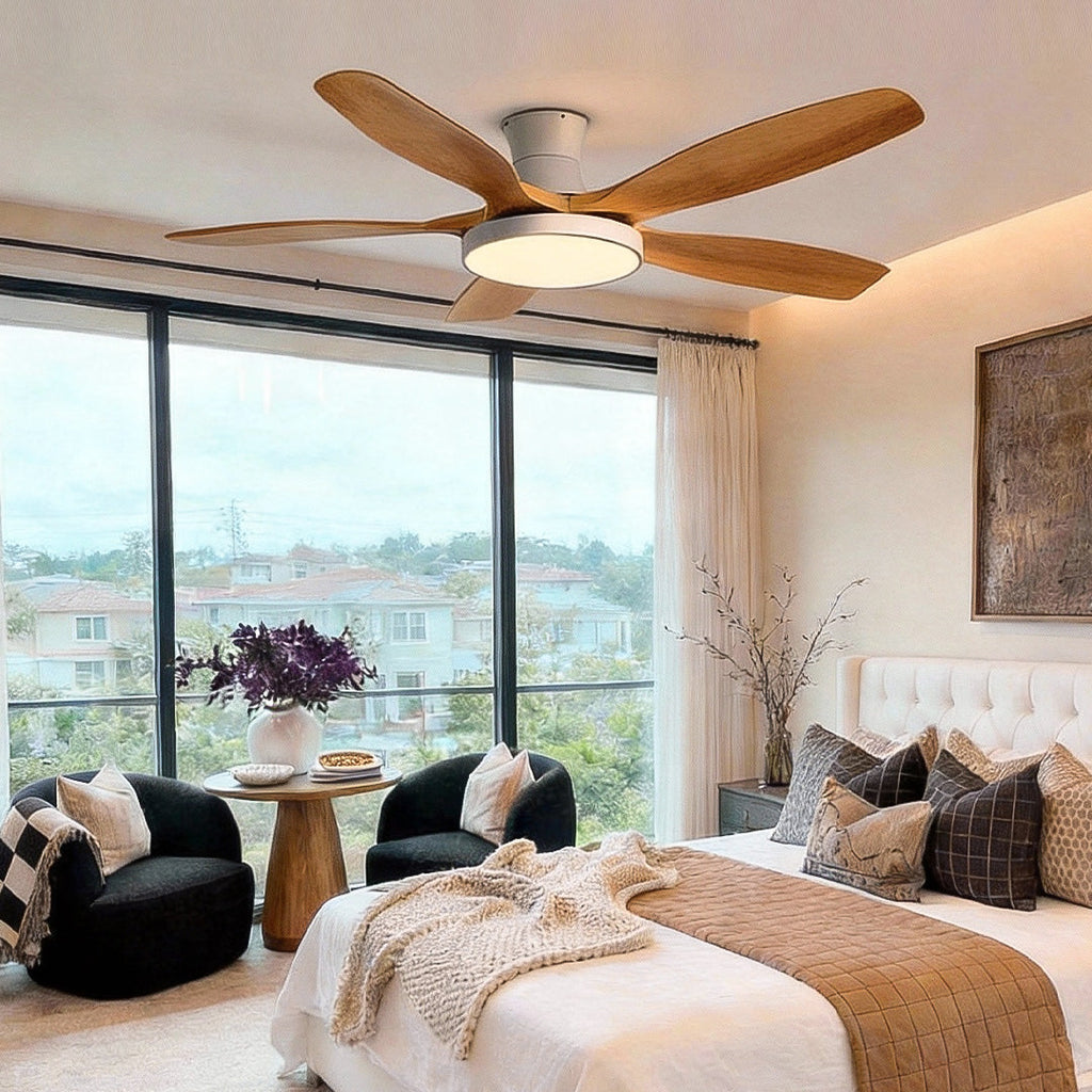 Modern White Ceiling Fan with LED Lights for Silent Living Room Elegance
