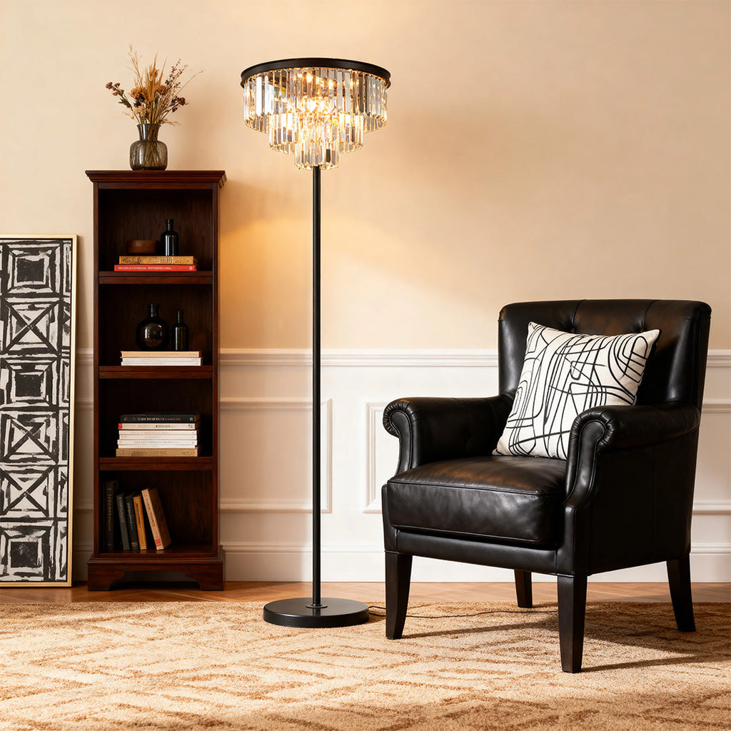 Glamorous Crystal Floor Lamp in Gold Finish for Luxurious Living Spaces