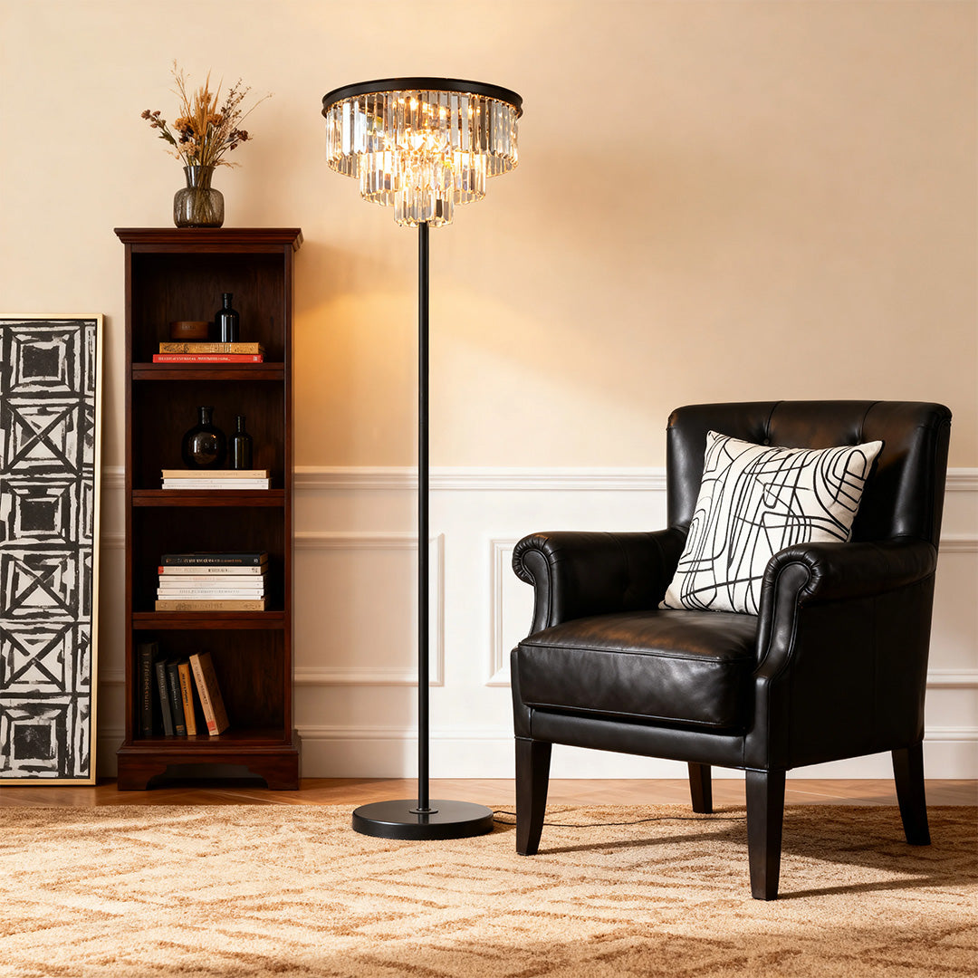 Glamorous Crystal Floor Lamp in Gold Finish for Luxurious Living Spaces