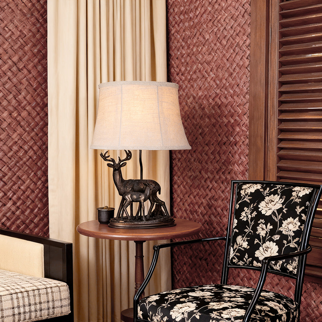 Rustic Deer Table Lamp in Brown Resin for Lodge Living Room Decor