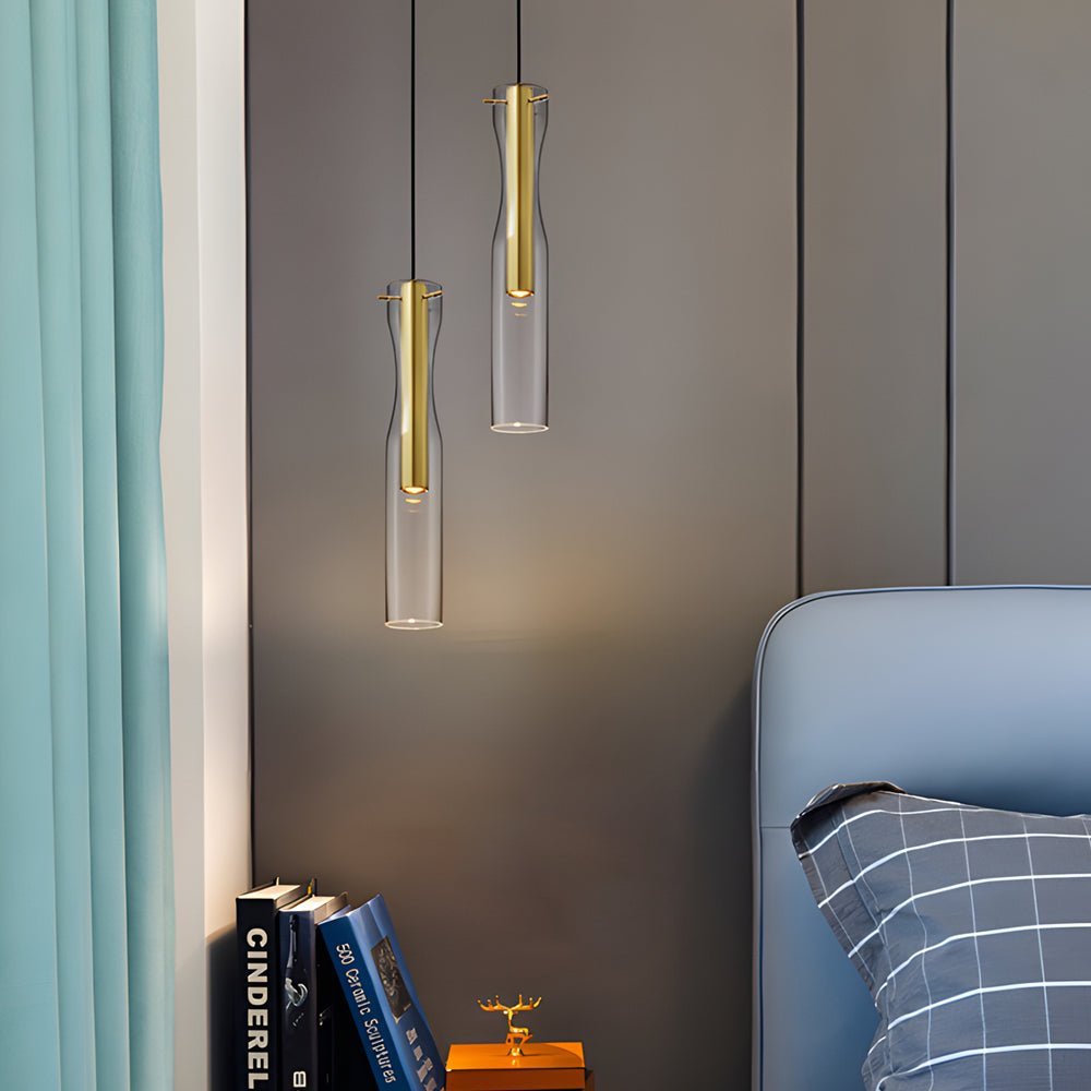 Long Copper Glass Pendant Light with 3-Step Dimming for Modern Spaces
