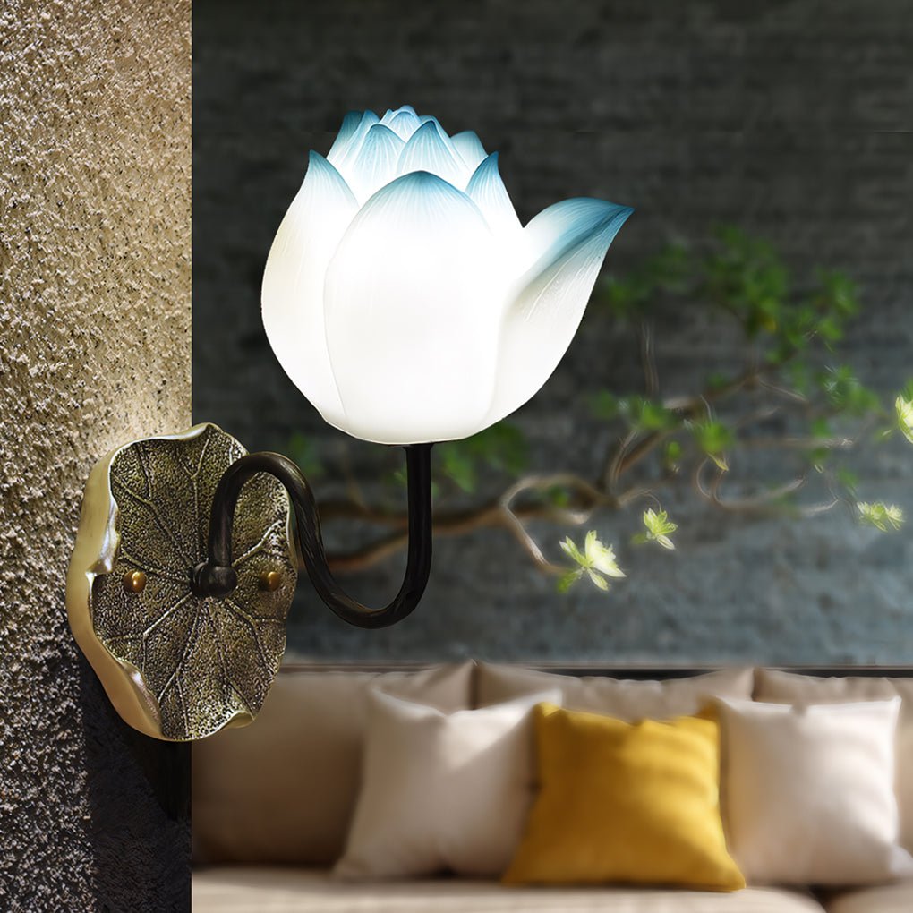 Elegant Lotus Flowers Resin Wall Light Fixture with Three-Step Dimming