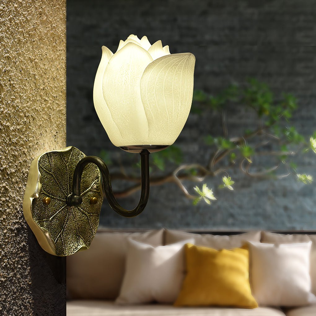 Elegant Lotus Flowers Resin Wall Light Fixture with Three-Step Dimming