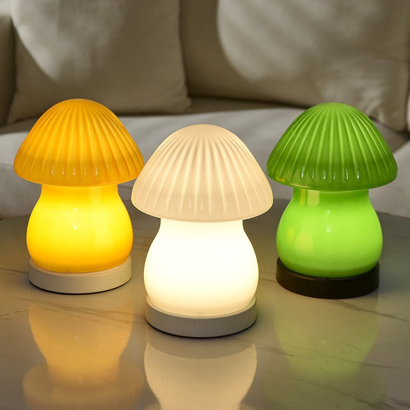 Charming White Glass LED Mushroom Lamp for Baby Nursery or Kids Room
