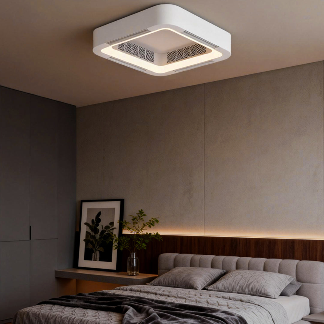 Sleek White Bladeless Ceiling Fan with LED Light for Modern Living Rooms