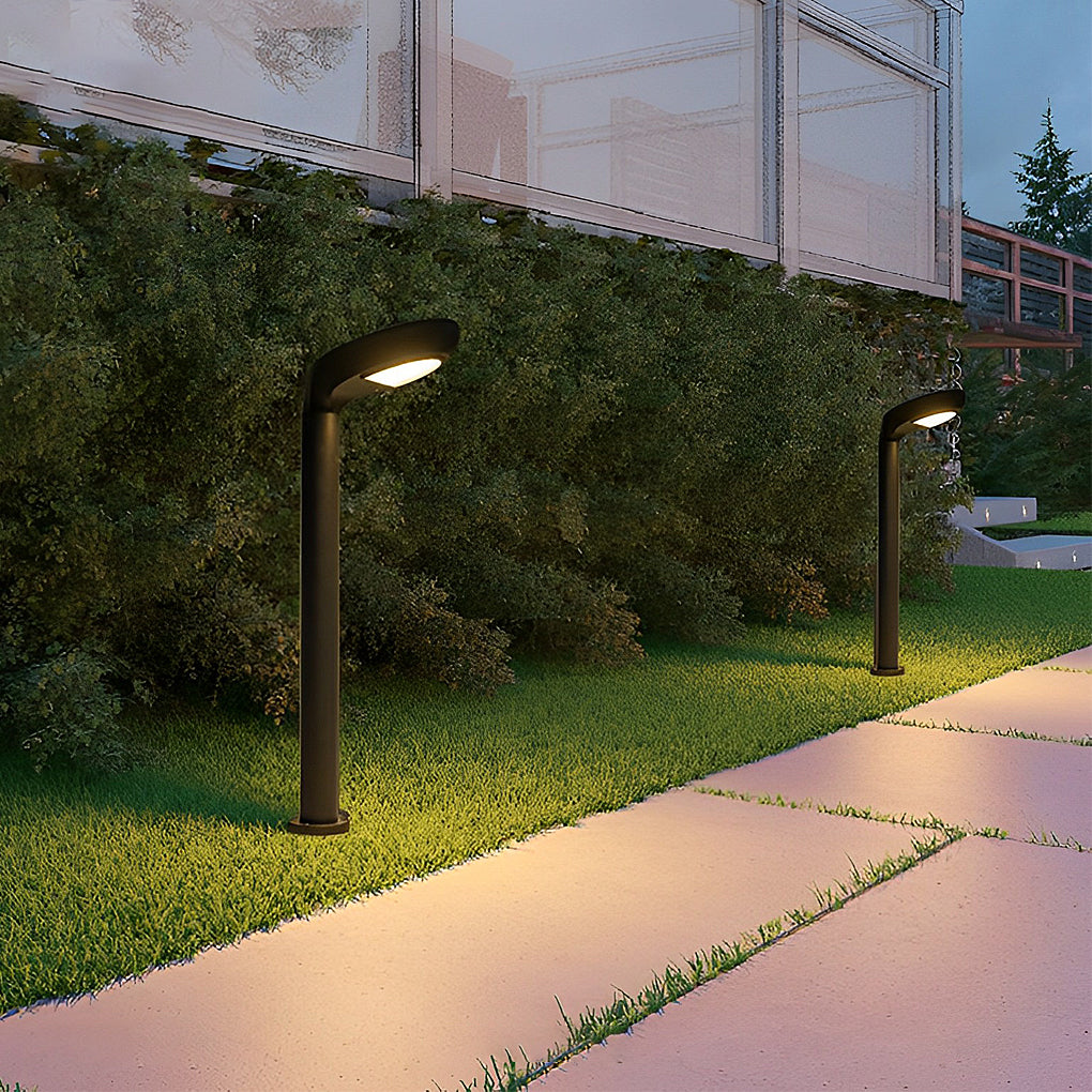 Stylish Black Aluminum Curved Solar Bollard Light for Outdoor Settings