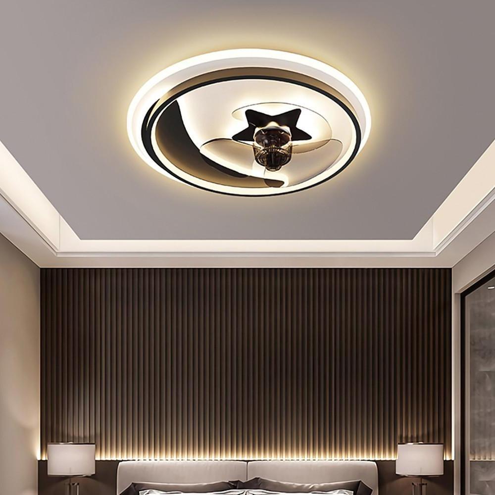 Modern Electroplated Gold Multi-Circle LED Ceiling Fan Light for Living Room