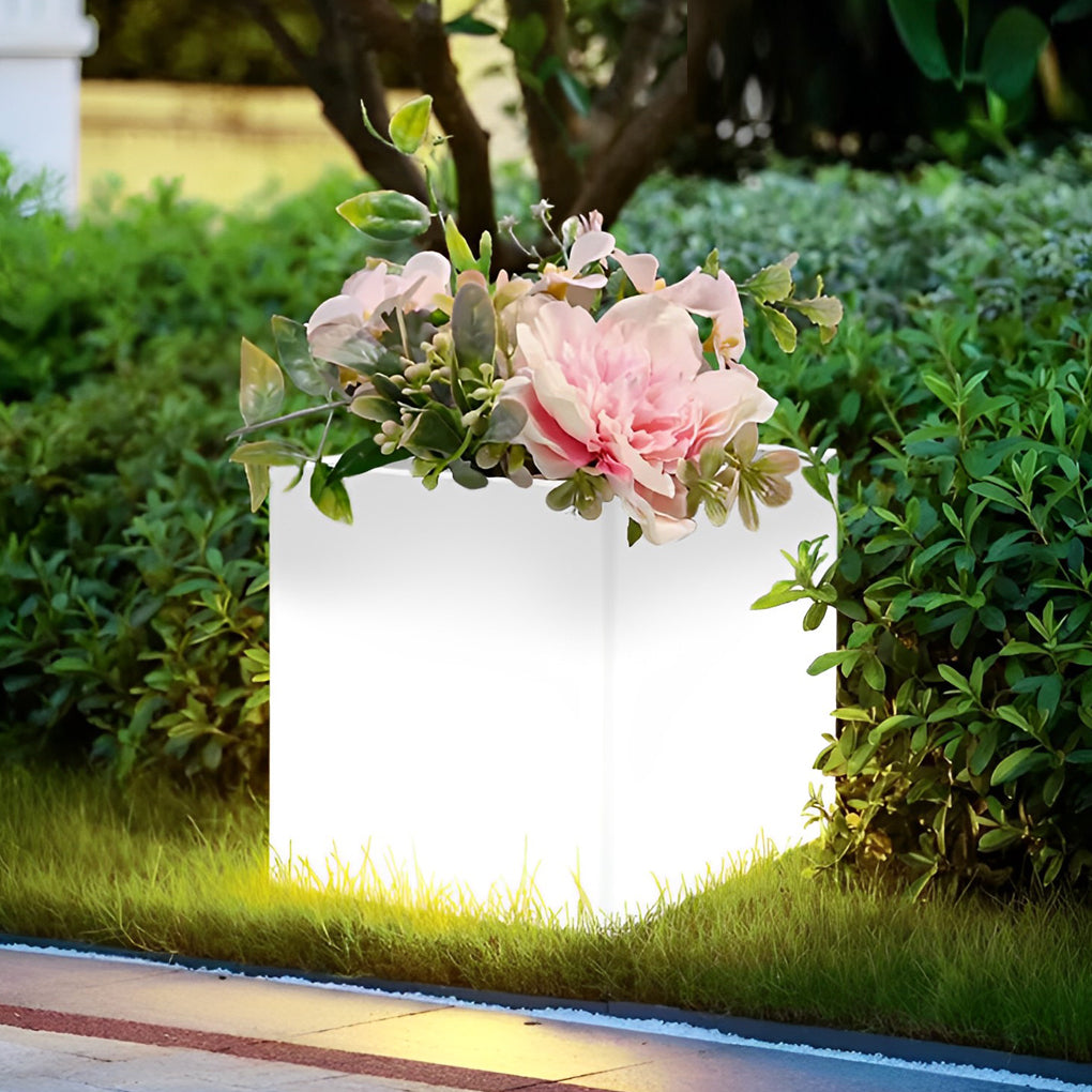 Square Waterproof LED Solar Light Flower Pots for Outdoor Garden Decor